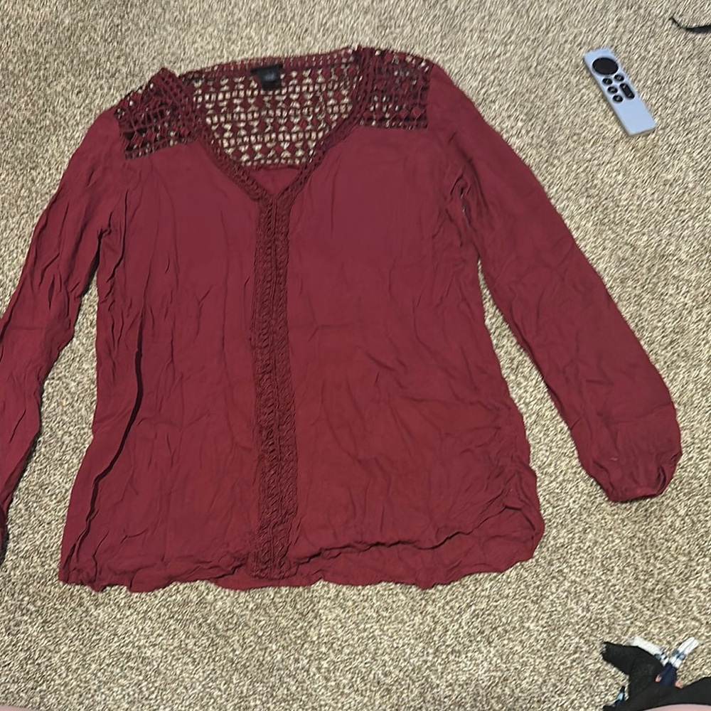 Rue21 Red Long Sleeve Cropped Relaxed Blouse